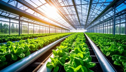 A Futuristic Vertical Farming Greenhouse Featuring Smart Automation, Hydroponics, LED Grow Lights, and Climate-Controlled Environments for Sustainable, High-Tech, and Efficient Crop Production