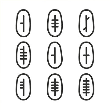 Celtic Ogham Icons. Line style icons of Celtic Ogham Alphabet Stones: Ogham letter beith, luis, fearn, sail, nion, huath, duir,