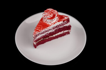 Tasty Red velvet cake in white plate