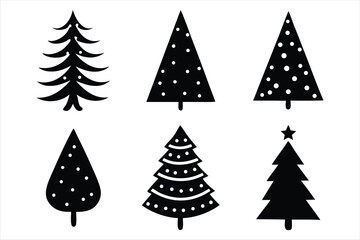Obraz premium Collection of six stylized christmas tree silhouettes isolated on white background