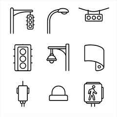 Traffic Light Icons. Line style icons of Traffic Intersection Lighting: mast-arm light, cobra head fixture, span wire light,