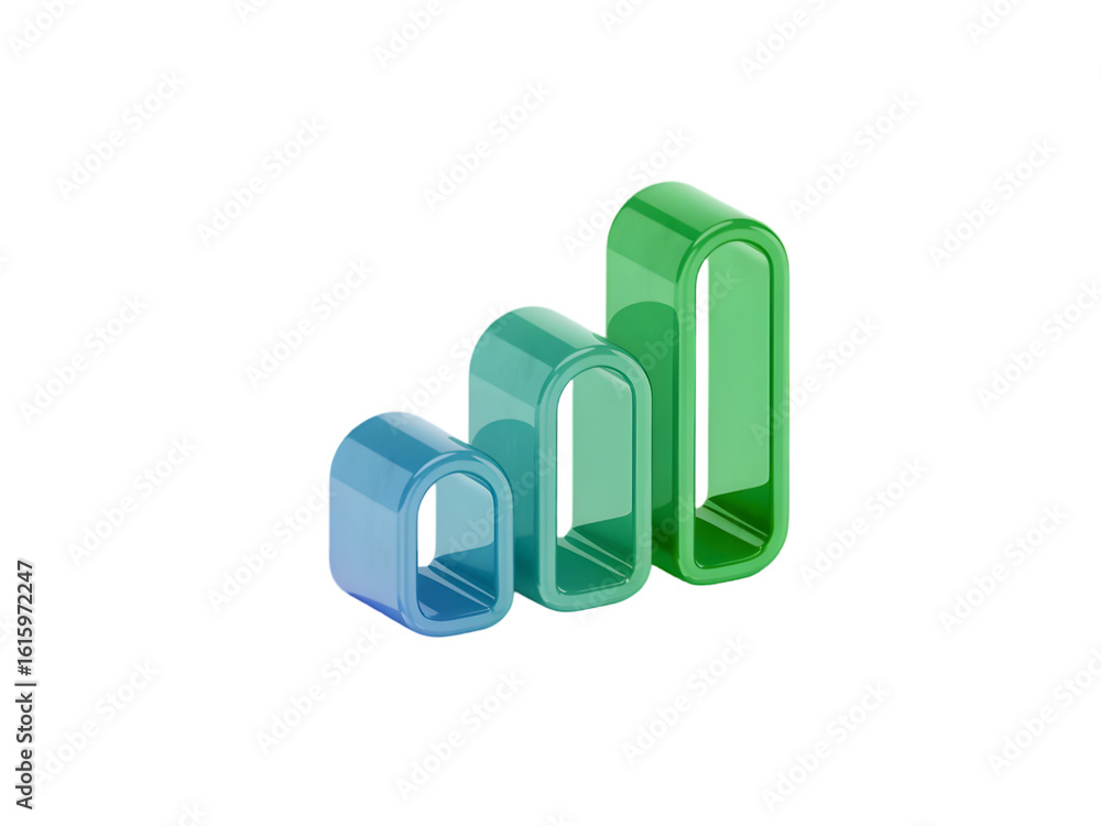 Aufkleber three dimensional bar chart icon with blue and green gradient isolated on a transparent background