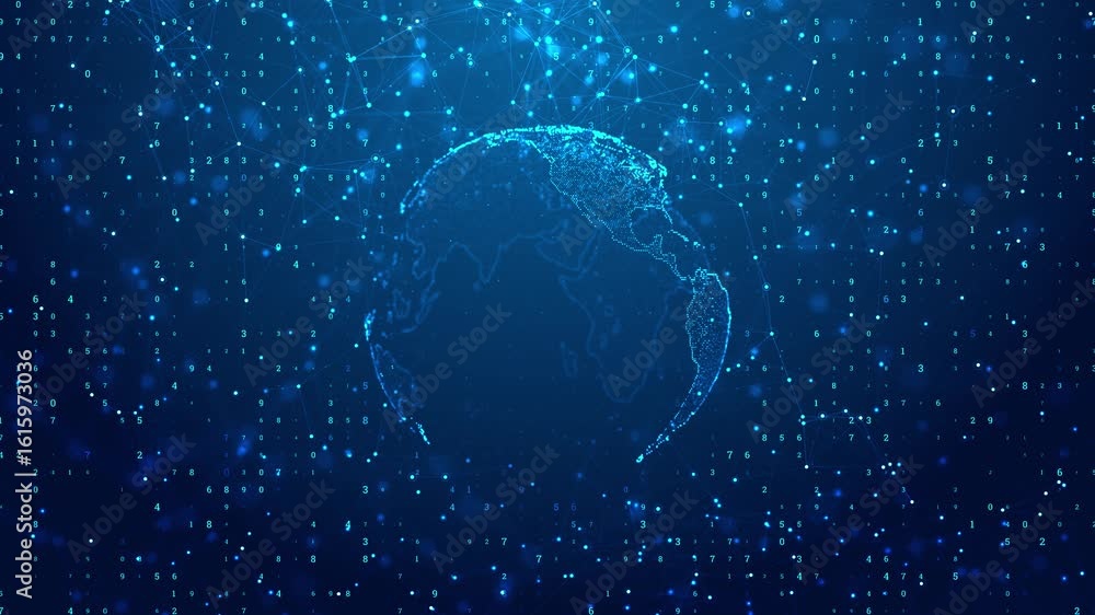 Poster global technology 3d earth digital connected network background. worldwide big data cloud. world con