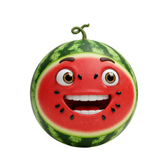 Obraz premium Cartoon watermelon character with a happy facial expression on transparent background