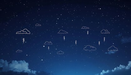 Minimalist weather symbol vector icons with white lines over a dark sky blue background