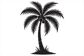 Fototapeta premium Black silhouette of a tropical coconut palm tree isolated on white background