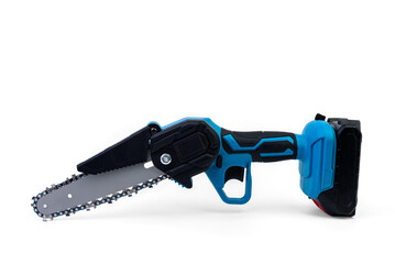 Rechargeable chain saw isolated on white background.