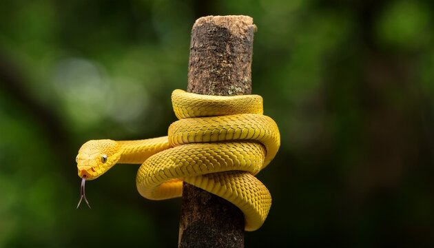 yellow snake wrapped around a stick in a symbolic representation of wiccan symbols pagan symbols celtic symbols
