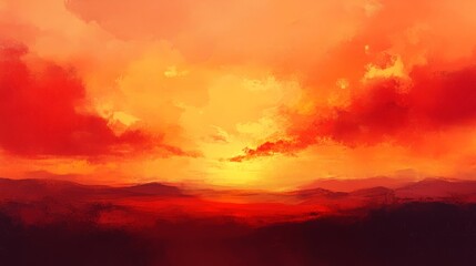A warm sunset with a sky painted in different red shades 