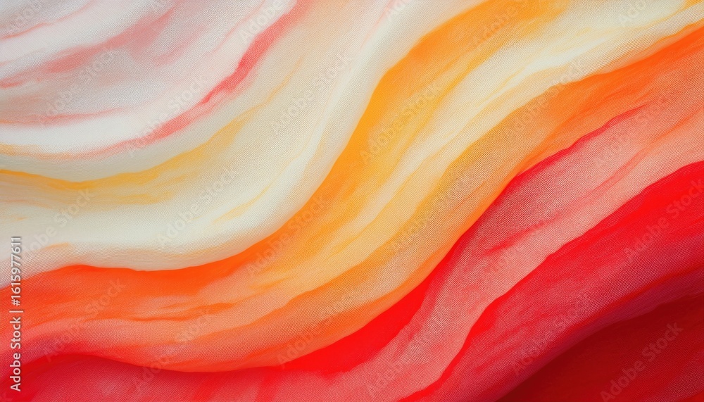 Poster flowing abstract fabric texture with vibrant orange red and cream waves ideal for textile design or 
