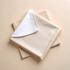 Folded Beige Fabric Sheet With White Lining Isolated On Beige Background For Bedding Product Display Textile Mockup Home Interior Design Or Laundry Essentials Advertisement Use