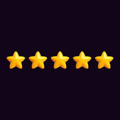 Stars 3D Yellow Rating Five Glossy
