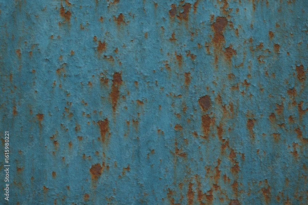 Poster an abstract view of weathered blue metal, showcasing a textured surface with patches of rust and chi