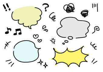 手書きの吹き出しと漫符のあしらいセット
