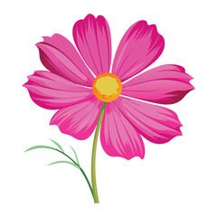 Vibrant Pink Flower Illustration with Yellow Center on a White Background