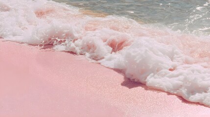 Fototapeta premium Pink sand beach with foamy waves.