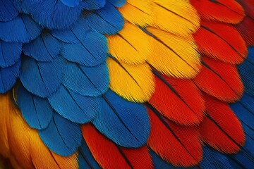 Obraz premium a close-up of a parrot's feathers in hues of blue, yellow, and red