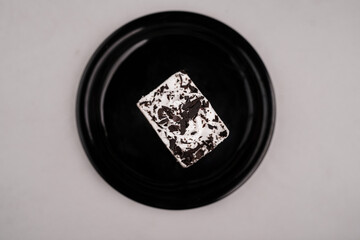 Delicious black forest cake slice	in top view
