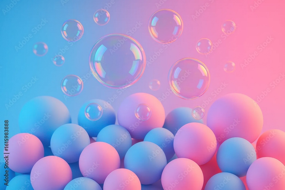 Aufkleber a vibrant array of pink and blue spheres floats against a gradient blue background, with transparent
