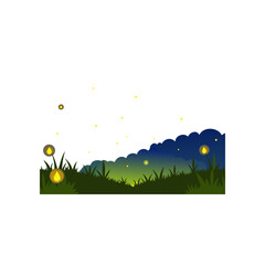 fireflies glowing above a summer meadow at dusk