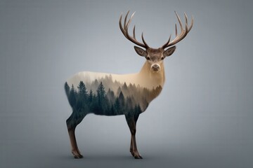 Obraz premium Majestic stag embodying serene forest landscape showcasing the harmonious relationship between nature and wildlife captured in stunning detail exuding tranquil beauty and ecological balance