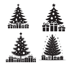 Festive christmas tree illustration with ornaments and lights in vibrant colors