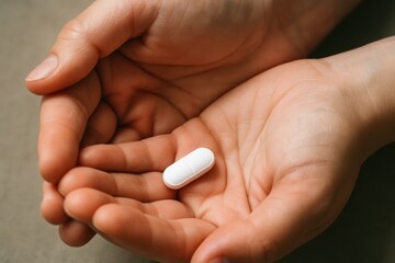 A hand holds a pill, symbolizing trust in medicine and healthcare