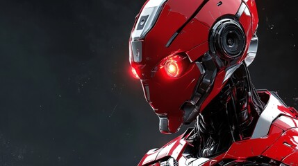 Fototapeta premium A red and silver futuristic robot with glowing eyes 