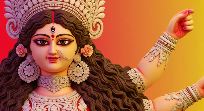 Hindu festival Durga puja goddess Durga mata face in gradient background