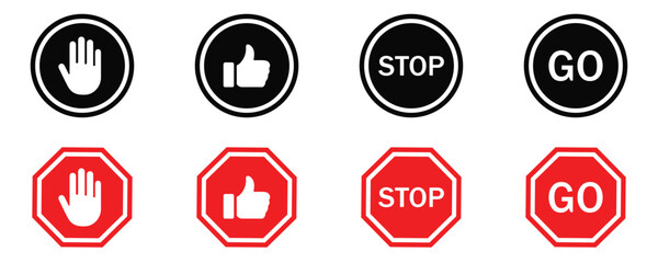 Stop, Wait, and Go Traffic Signal Icons Set – Red, Yellow, Green Button Symbols for Road Safety and Control