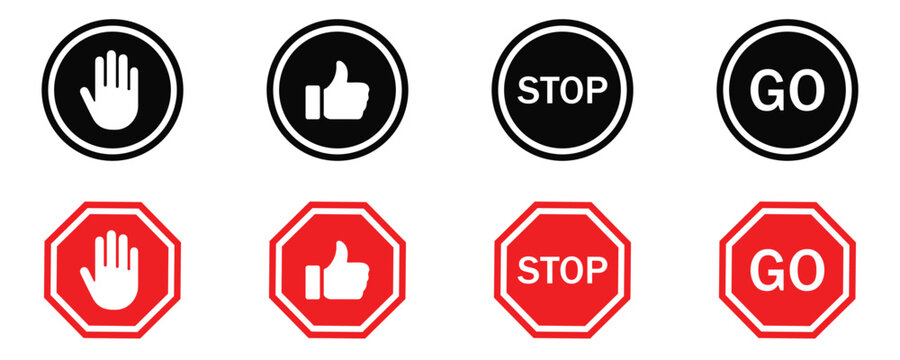 Stop, Wait, and Go Traffic Signal Icons Set – Red, Yellow, Green Button Symbols for Road Safety and Control