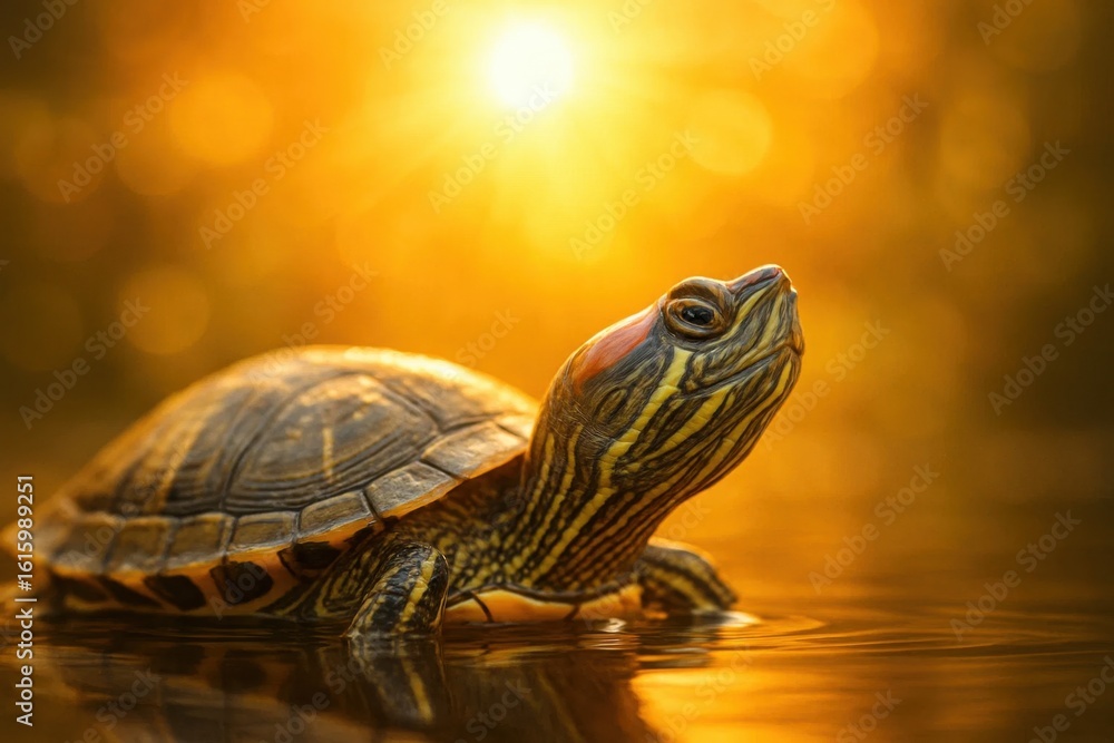 Aufkleber a gentle turtle enjoys a tranquil evening bask in the warmth of the setting sun