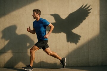 Fototapeta premium A Runner's Journey with a Winged Companion