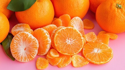 Fresh tangerine slices and whole fruit
