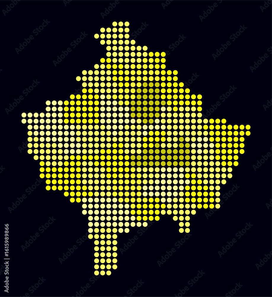 Poster kosovo dotted map. digital style map of the country on dark background. kosovo shape with circle dot