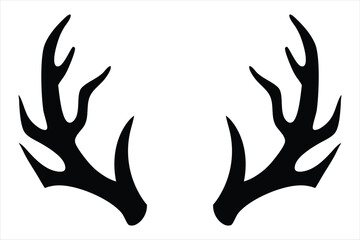 Pair of dark deer antlers in a striking silhouette isolated on white background