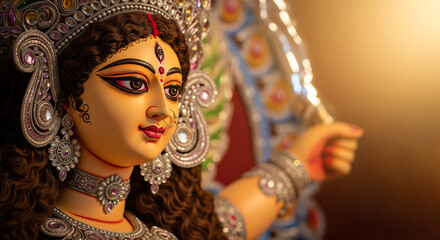Hindu festival Durga puja goddess Durga face in the blur background