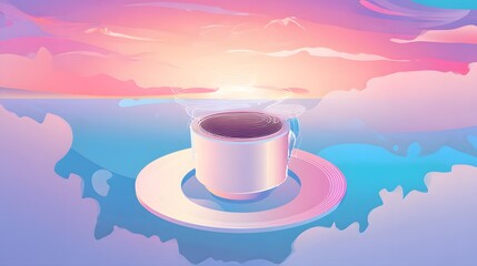 Cup of coffee with heart-shaped foam on a saucer for a cozy morning break