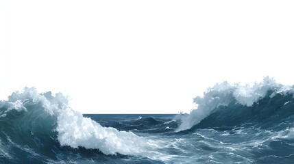 Naklejka premium ocean waves rise from both bottom corners, with a blank white background. pixel art.