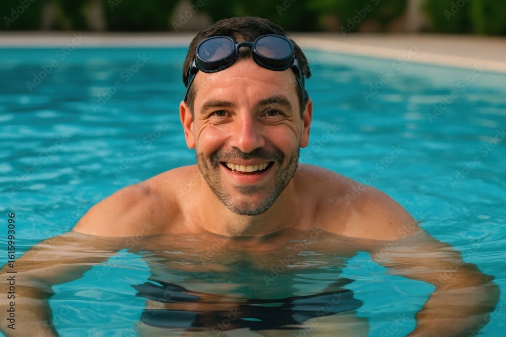 Poster a joyful swimmer enjoys a moment of serenity in the pool