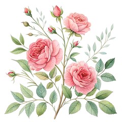  &ldquo;Botanical illustration of pink garden roses with detailed foliage&rdquo;