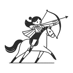Action scene of traditional warrior shooting bow while galloping, vector