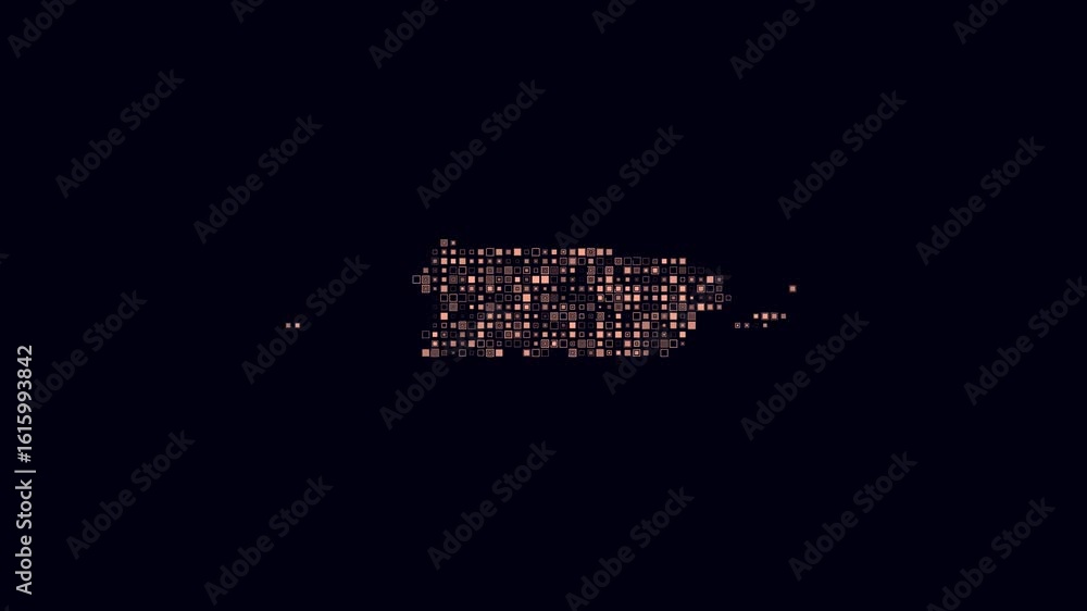 Poster puerto rico dotted animation. shape of the country build of pulsating colored dots. small size squar
