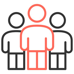 The symbol icon of a defendant is in front with two people as companions or lawyers who accompany the process during the trial in court.