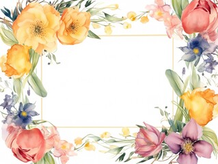 Square Frame With Watercolor Flowers