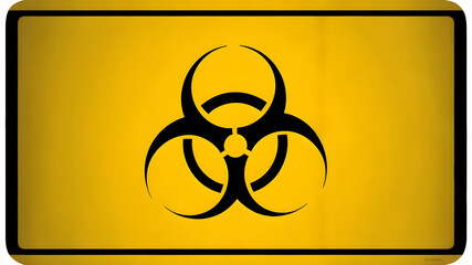 Biohazard symbol on a yellow sign indicating dangerous substances or hazardous waste