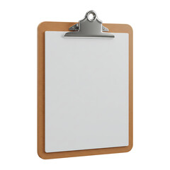 Simple wooden clipboard with blank paper mockup on transparent background