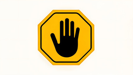 Obraz premium A bold yellow and black stop sign with a hand symbol indicating prohibition