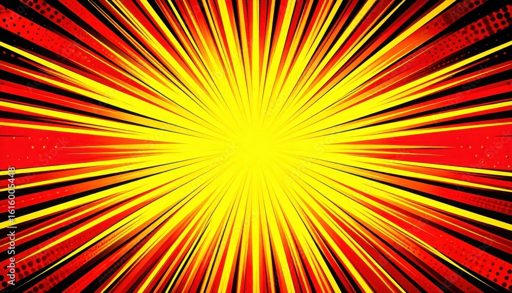 Poster red and yellow radial zoom effect emanating from a central light source
