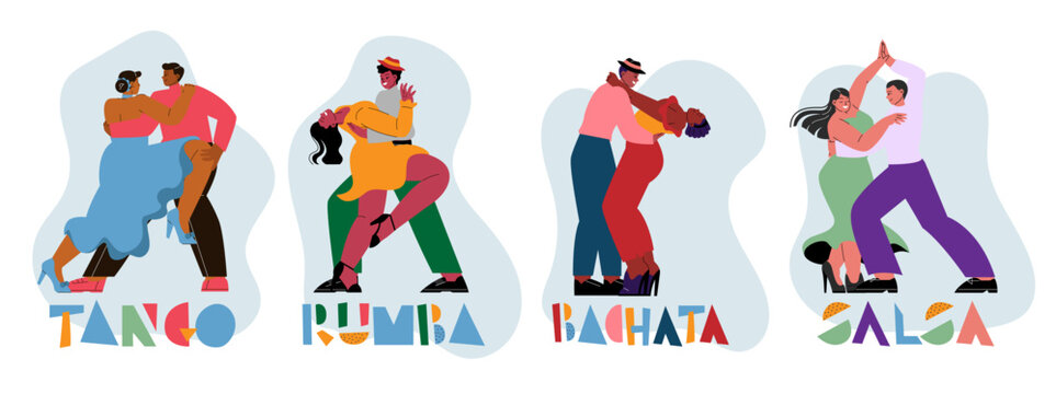 couple people dancing latin dances set dancers enjoy salsa bachata tango rumba